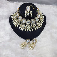 Lucentarts Jewellery Kundan Necklace with Pearl Drops and Beaded Layers