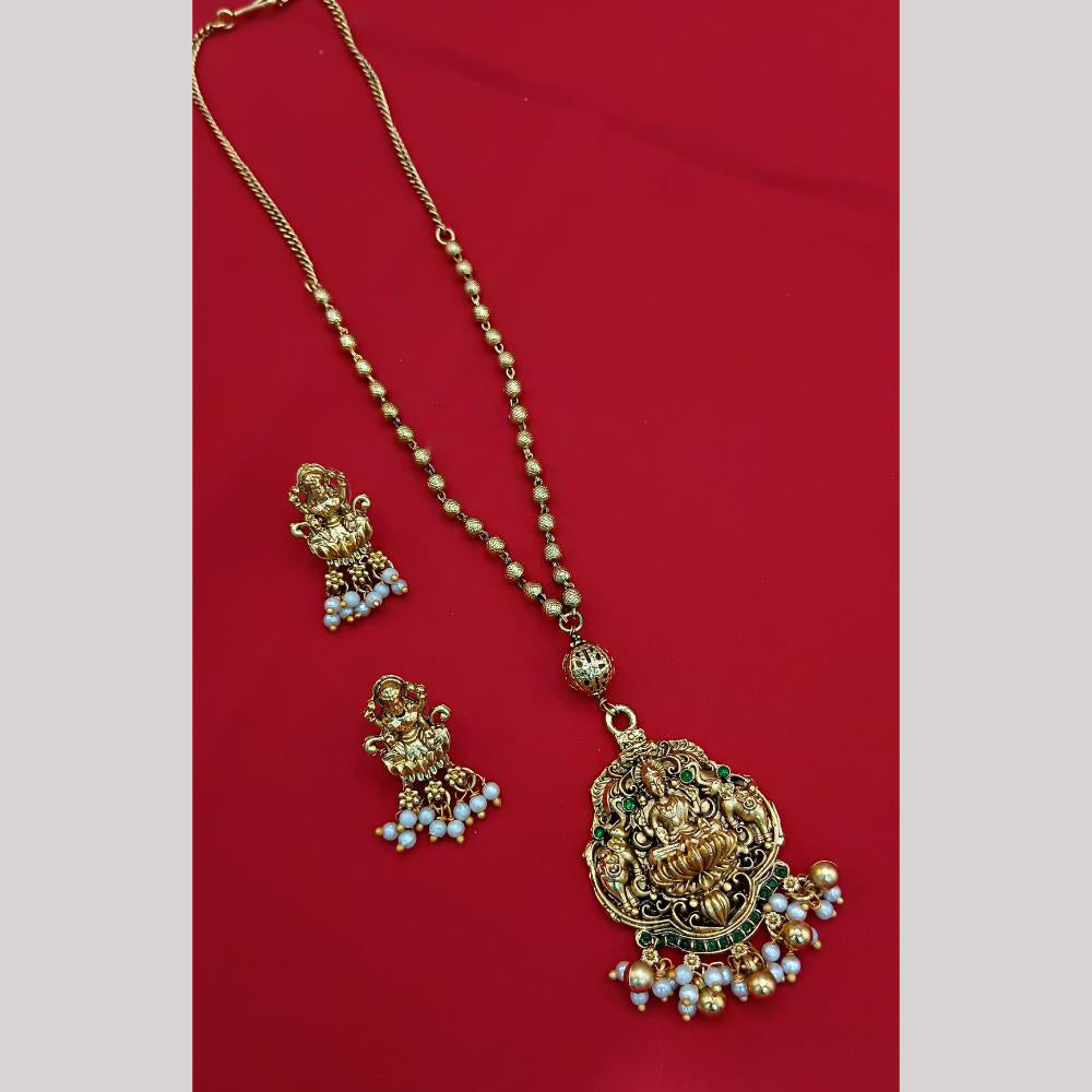 Lucentarts Jewellery Heritage Inspired Pota Stone And Pearl Temple Long Necklace Set
