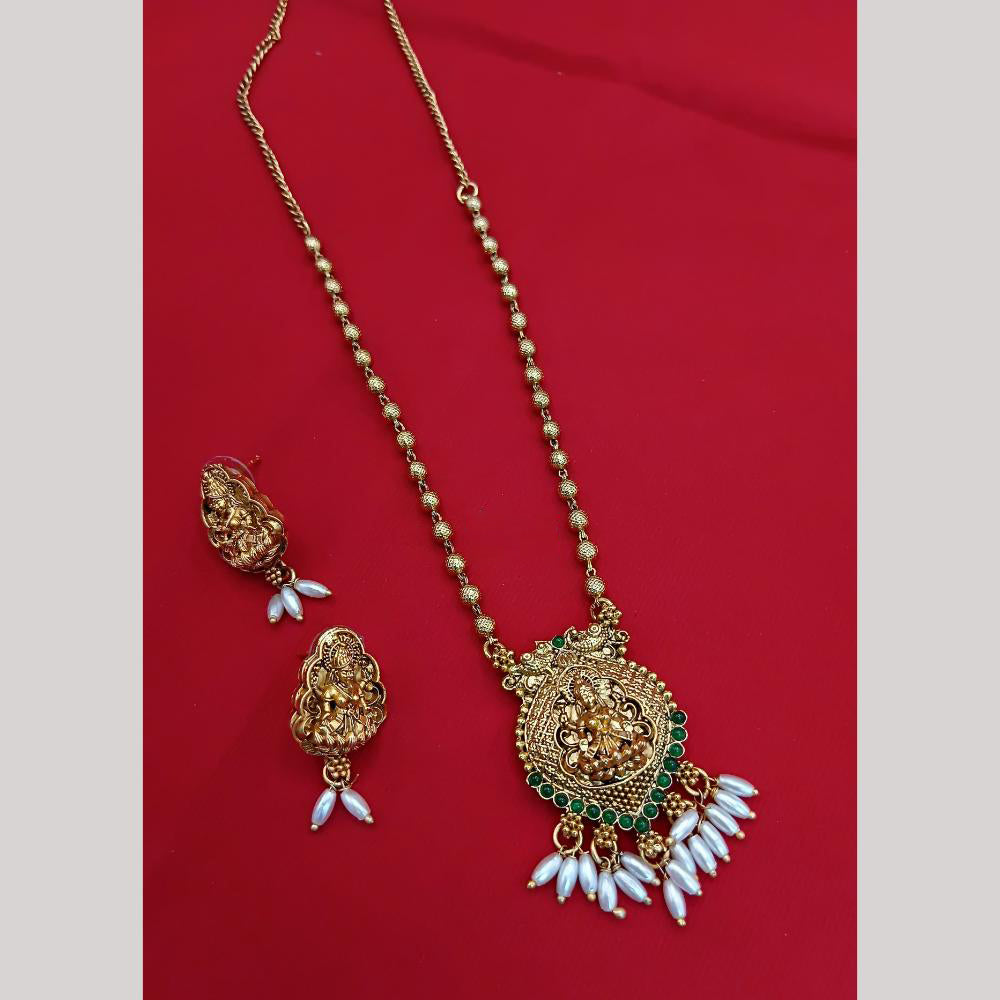 Lucentarts Jewellery Heritage Inspired Pota Stone And Pearl Temple Long Necklace Set