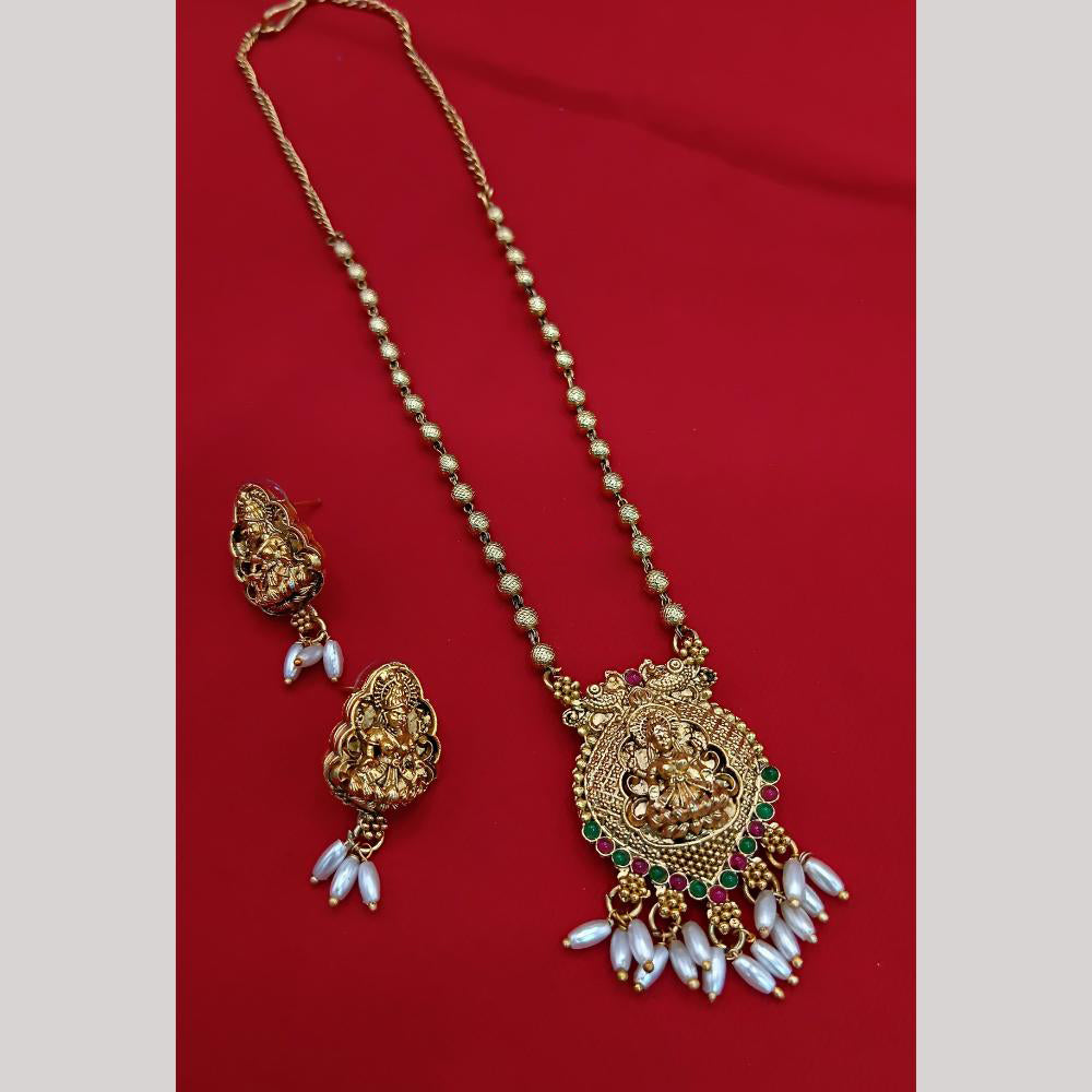 Lucentarts Jewellery Heritage Inspired Pota Stone And Pearl Temple Long Necklace Set