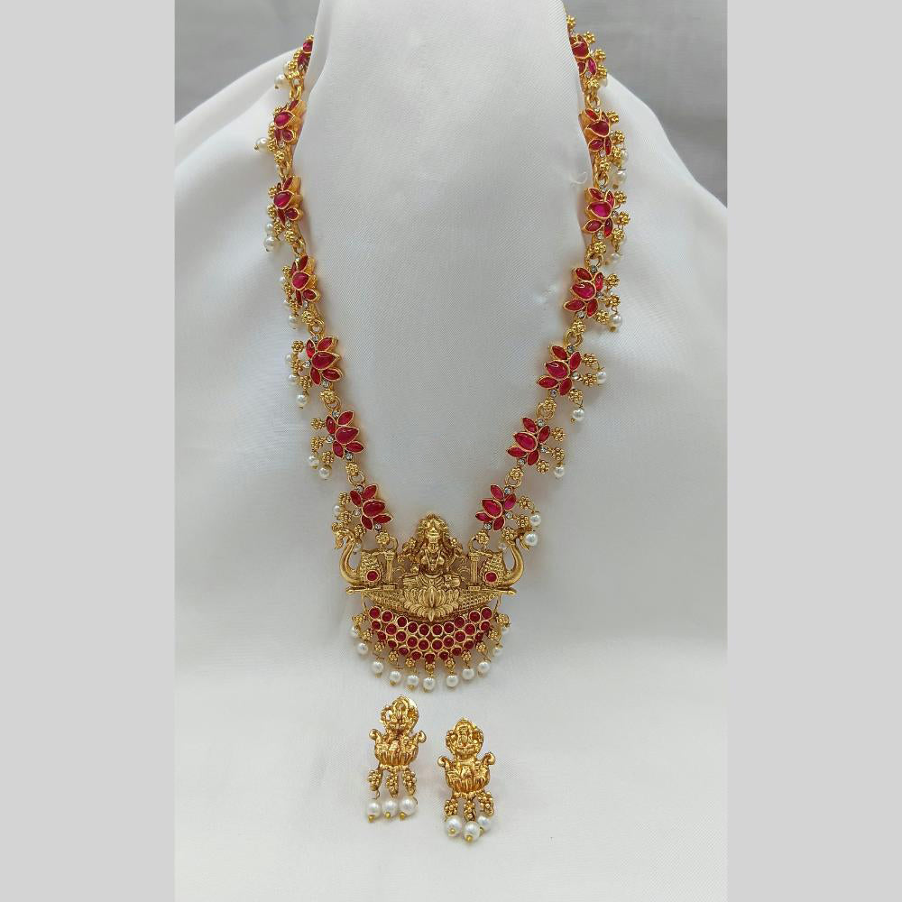 Lucentarts Jewellery Pota Stone And Pearl Temple Necklace Set