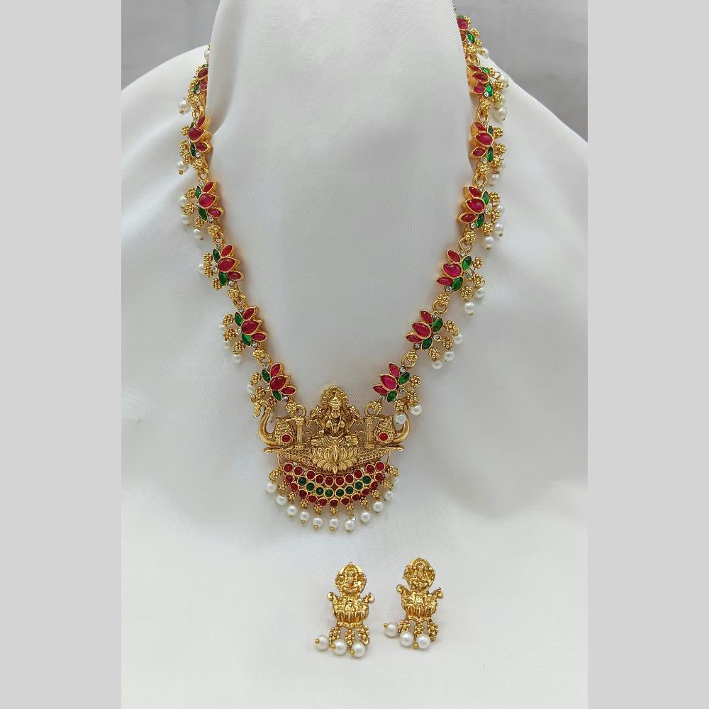 Lucentarts Jewellery Pota Stone And Pearl Temple Necklace Set