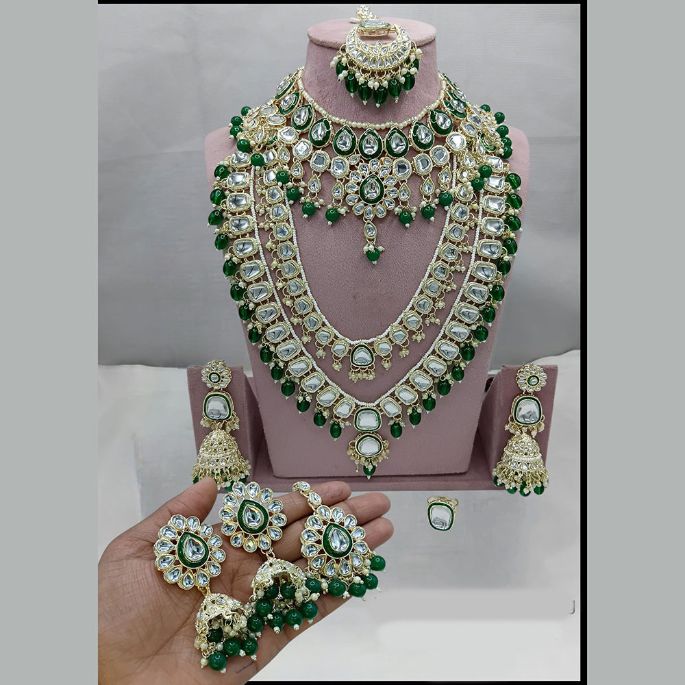 Lucentarts Jewellery Premium Gold Plated Kundan And Meenakari Double Necklace Set