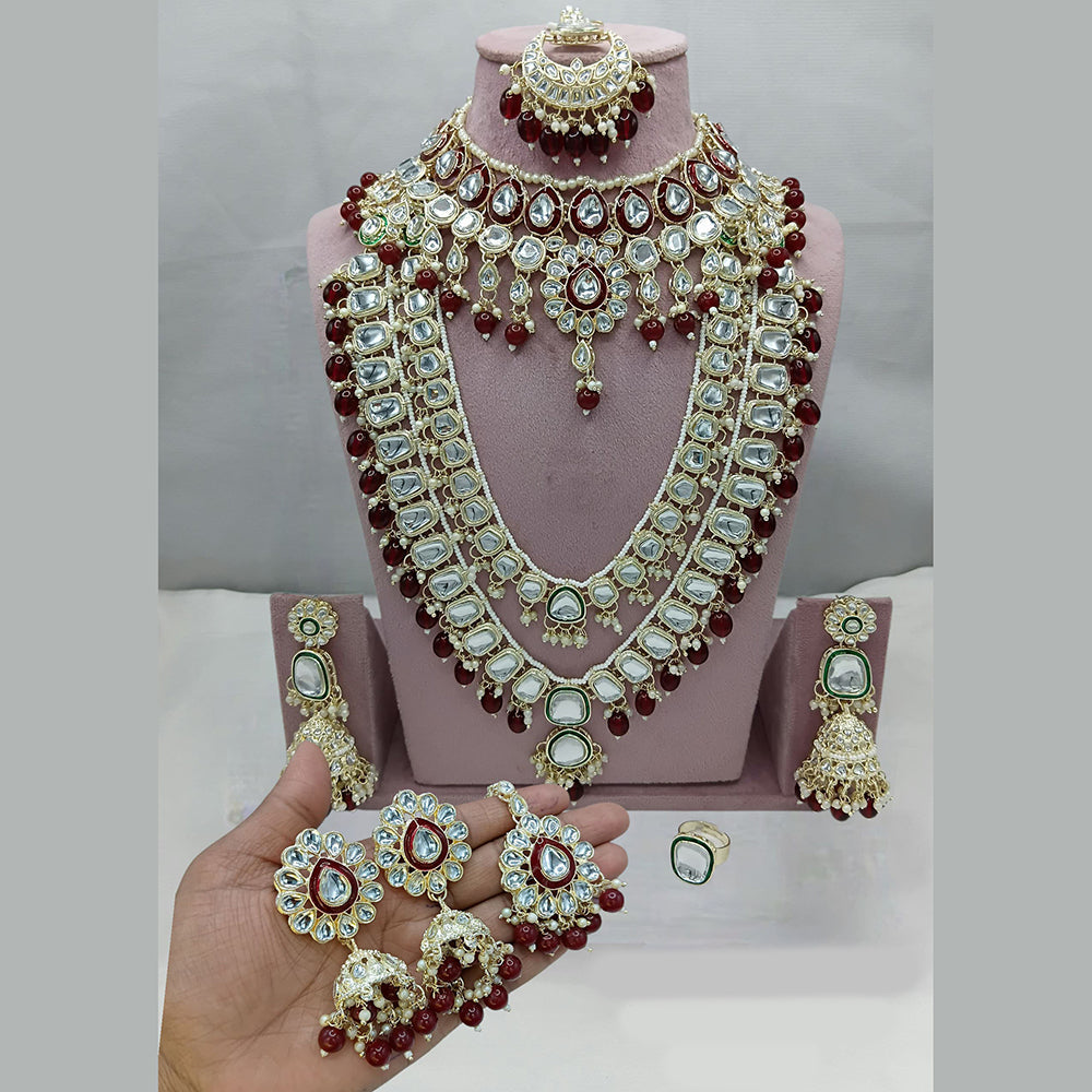 Lucentarts Jewellery Premium Gold Plated Kundan And Meenakari Double Necklace Set