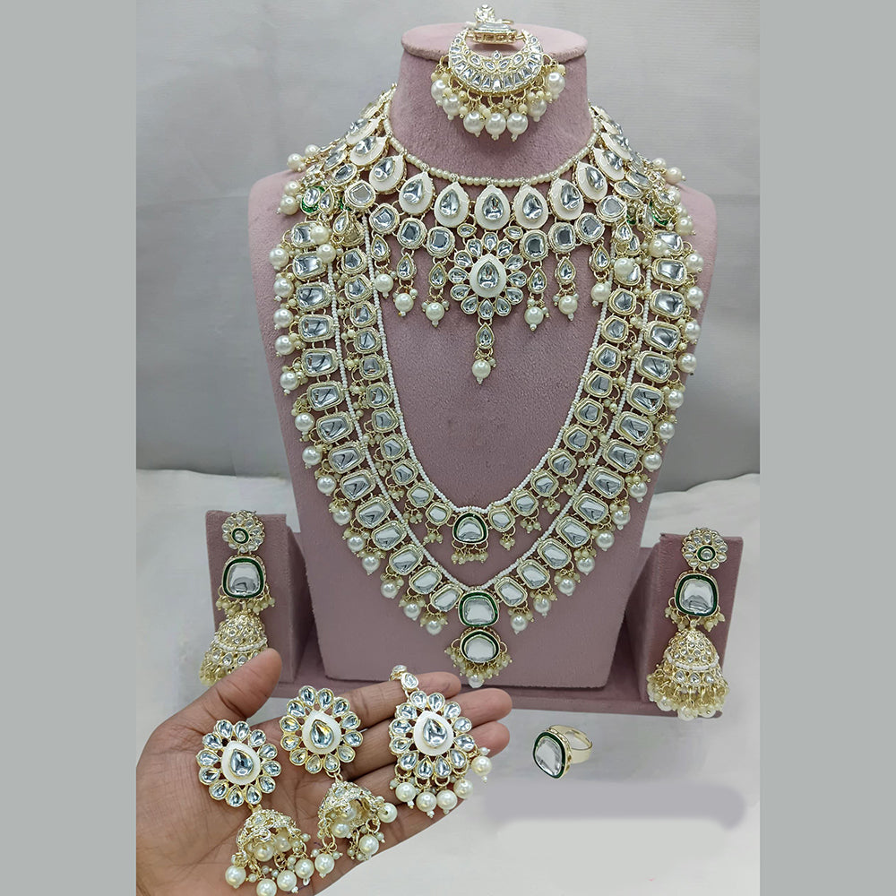 Lucentarts Jewellery Premium Gold Plated Kundan And Meenakari Double Necklace Set