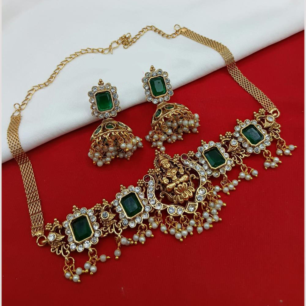 Lucentarts Jewellery Crystal And Austrian Stone Traditional Temple Choker Necklace Set