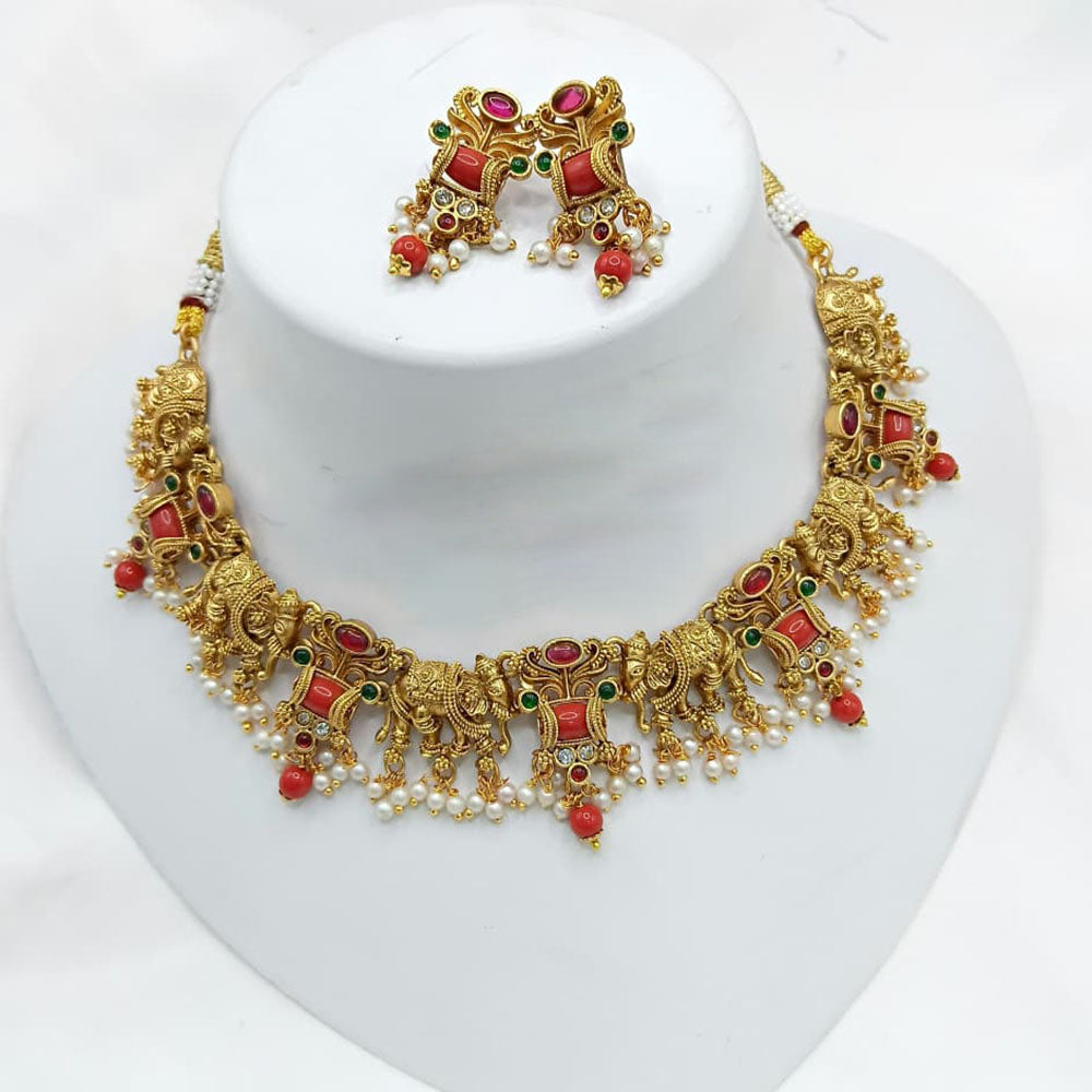 Lucentarts Jewellery Antique Finish Pota Stone Necklace Set