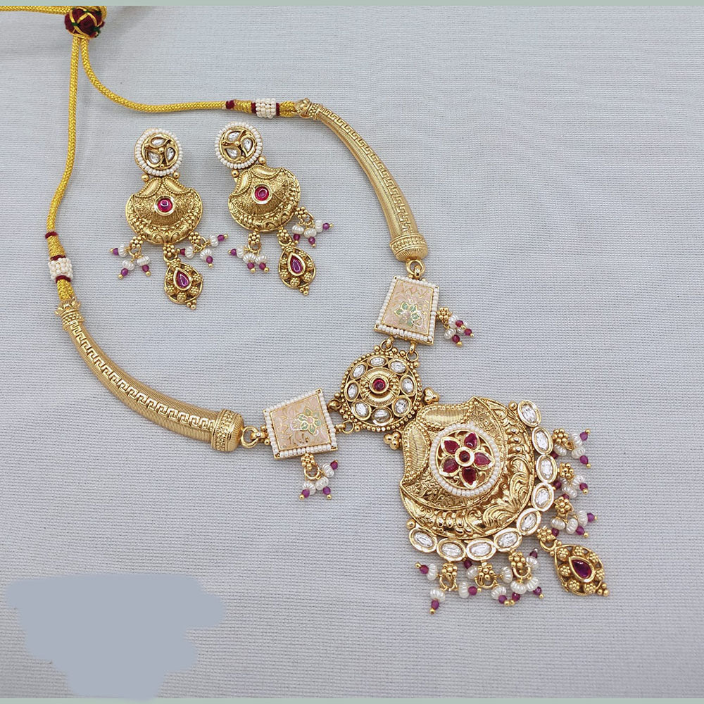 Lucentarts Jewellery Elegant Charm Pota And Pearl Meenakari Necklace Set