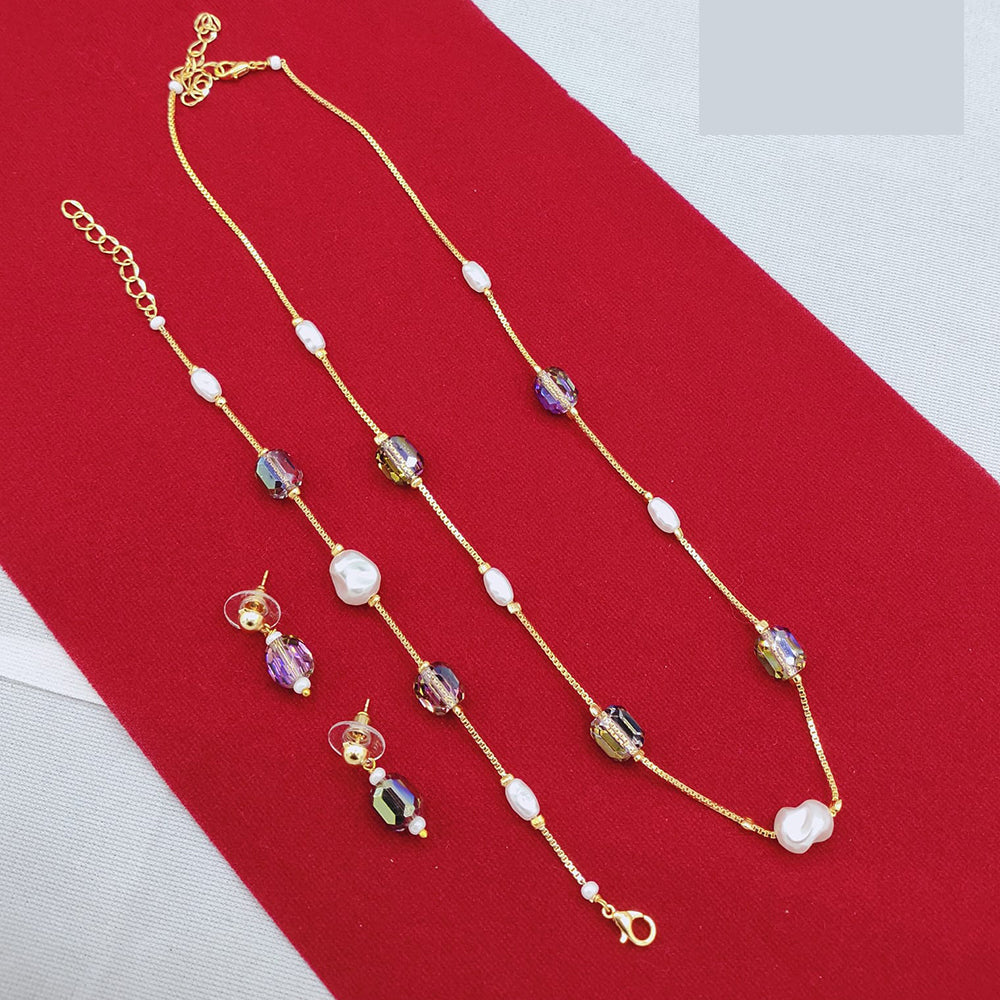 Lucentarts Jewellery Stylish Multi-Color Glass Beads Party Wear Combo Set