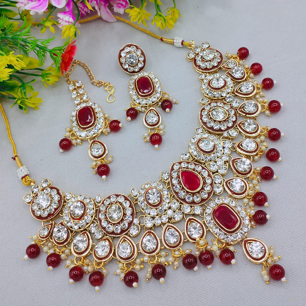 Lucentarts Jewellery Glamorous Austrian Stone Beads And Pearl Necklace Set