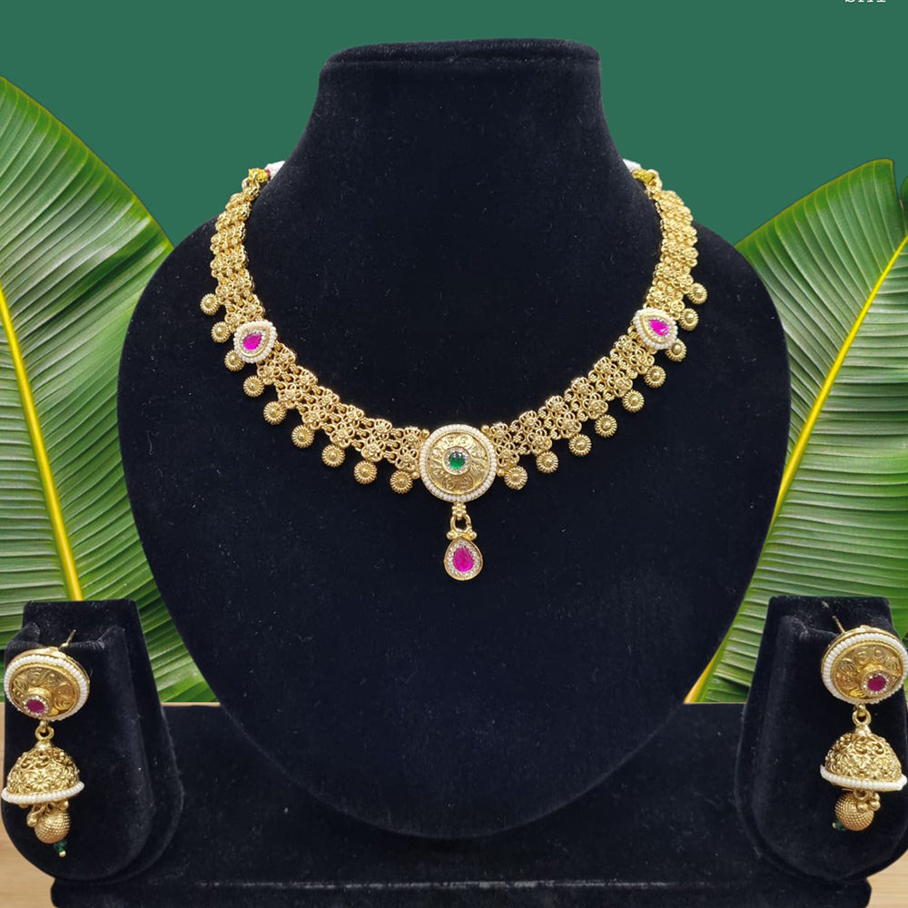 Lucentarts Jewellery Glamorous Pota Stone And Pearl Necklace Set