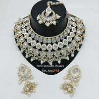 Lucentarts Jewellery Premium Kundan Stone And Pearl Meenakari Choker Necklace Set