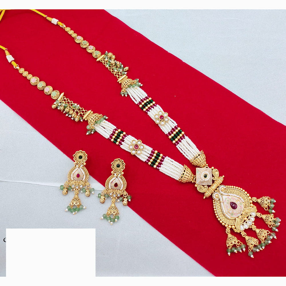 Lucentarts Jewellery Glamorous Pota Stone And Pearl Meenakari Long Necklace Set