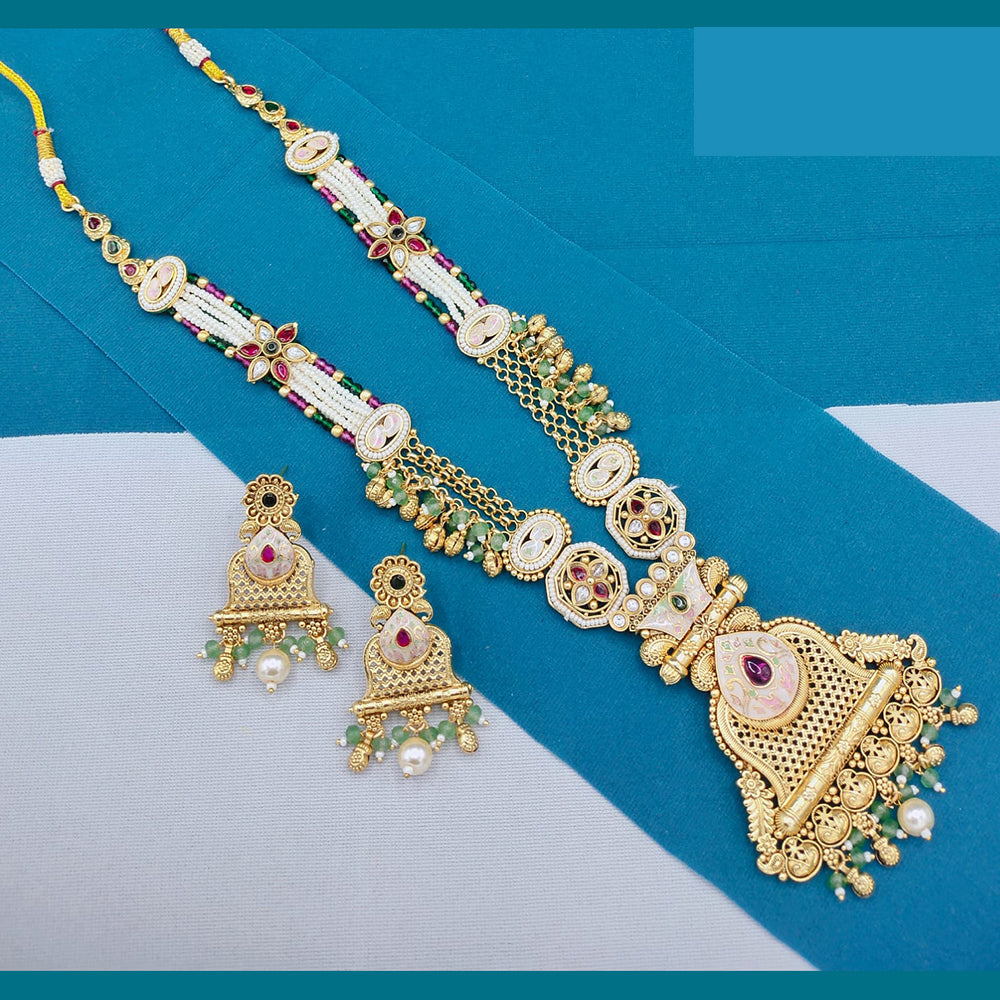Lucentarts Jewellery Glamorous Pota Stone And Pearl Meenakari Long Necklace Set