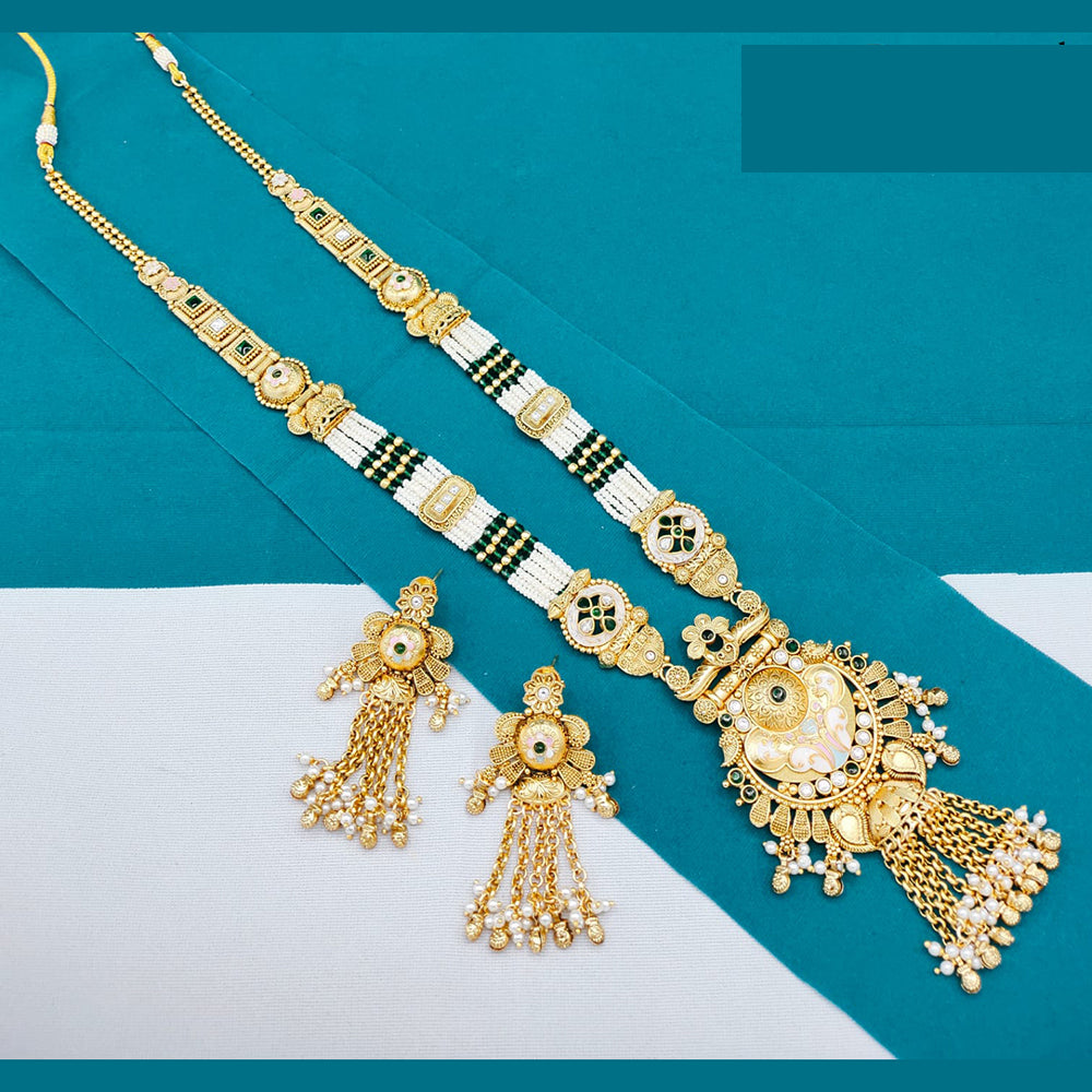 Lucentarts Jewellery Glamorous Pota Stone And Pearl Meenakari Long Necklace Set