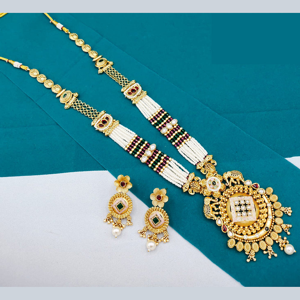 Lucentarts Jewellery Glamorous Pota Stone And Pearl Meenakari Long Necklace Set