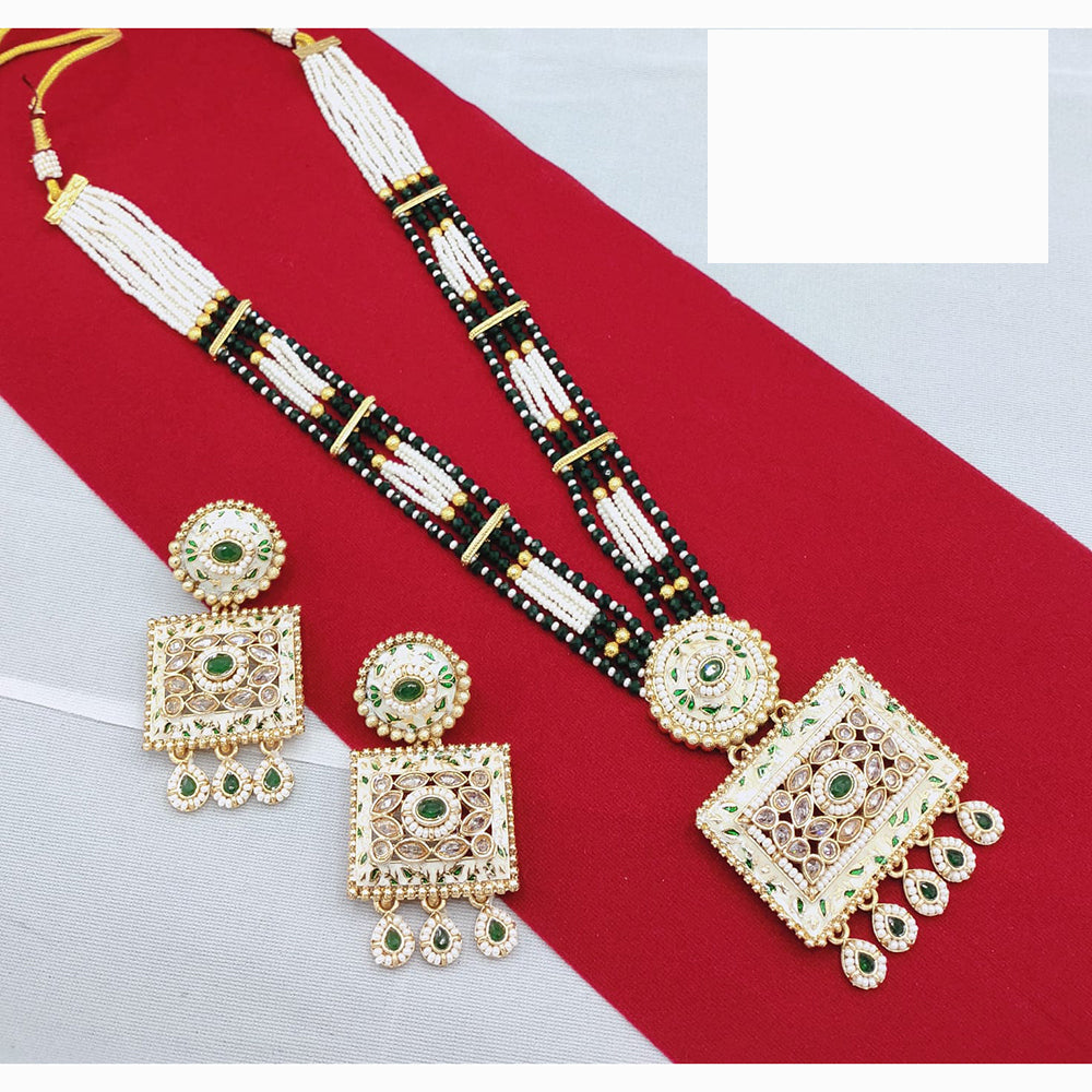 Lucentarts Jewellery Glamorous Pota Stone And Pearl Meenakari Long Necklace Set