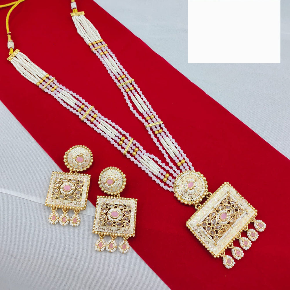 Lucentarts Jewellery Glamorous Pota Stone And Pearl Meenakari Long Necklace Set