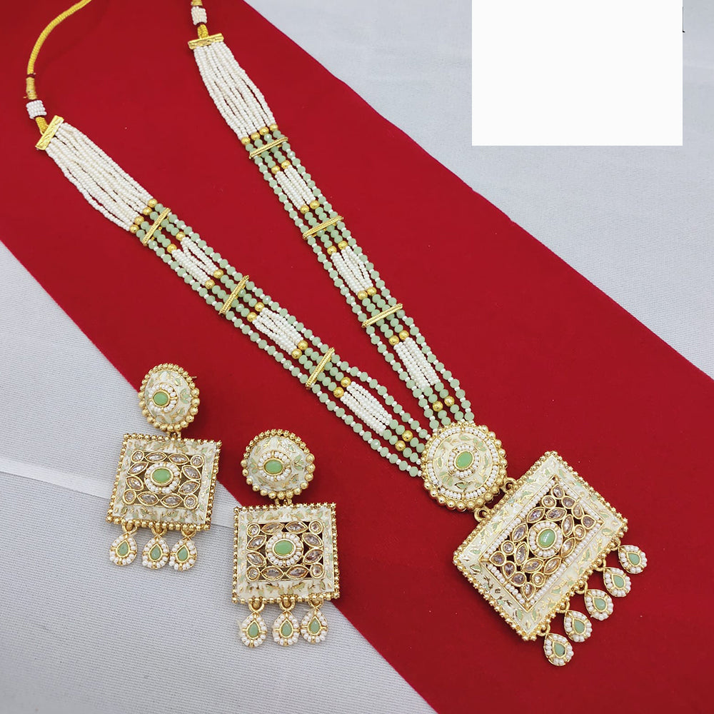 Lucentarts Jewellery Glamorous Pota Stone And Pearl Meenakari Long Necklace Set