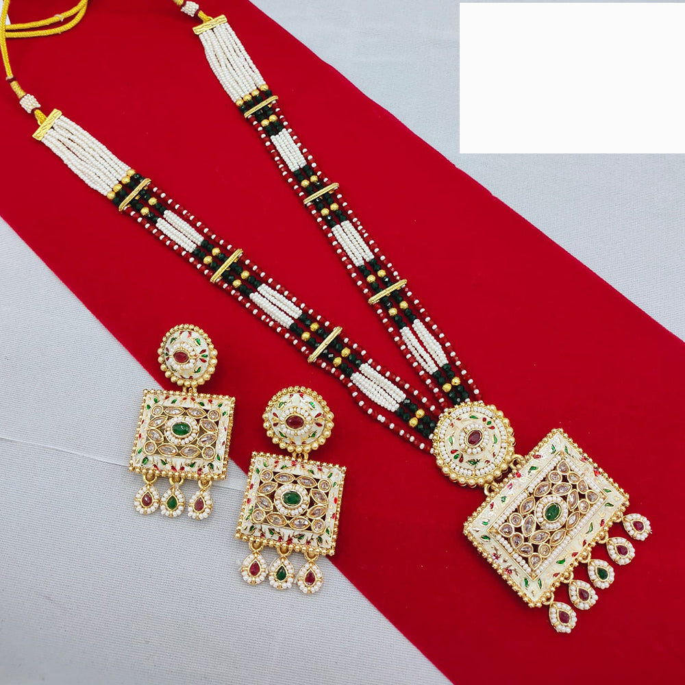 Lucentarts Jewellery Glamorous Pota Stone And Pearl Meenakari Long Necklace Set