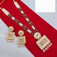 Lucentarts Jewellery Glamorous Pota Stone And Pearl Meenakari Long Necklace Set