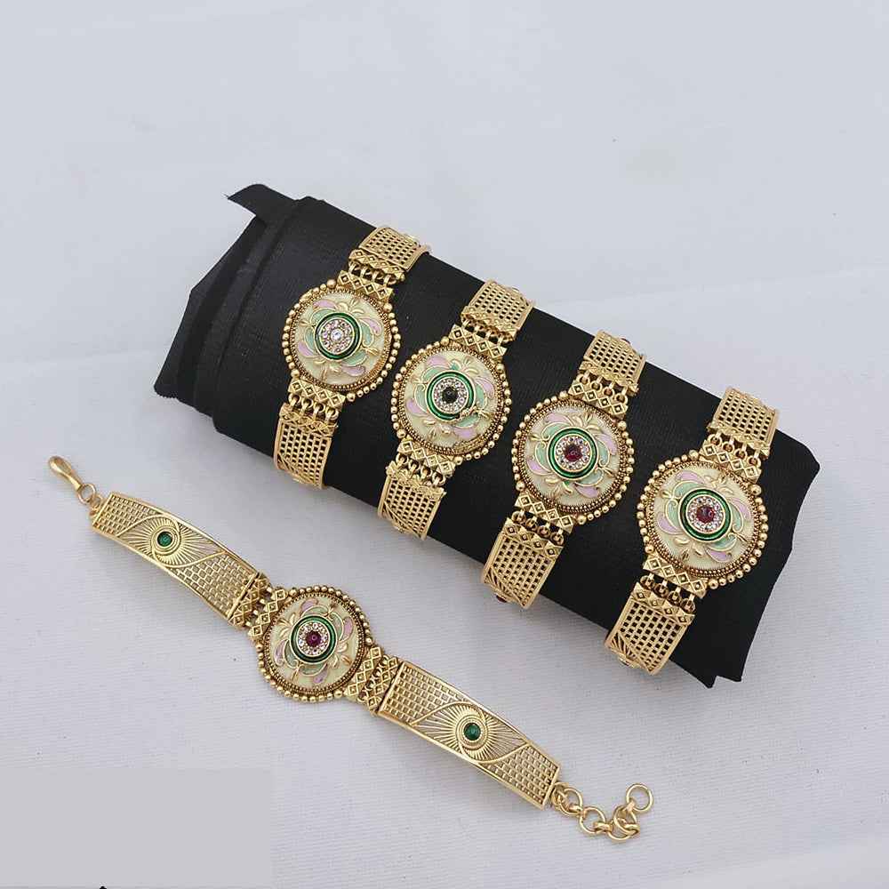 Lucentarts Jewellery Trendy Pota Stone Meenakari Adjustable Wrist Bracelet