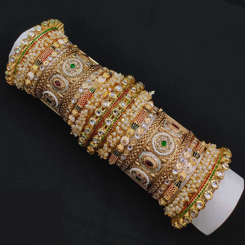 Lucentarts Jewellery Designer Kundan With Pearl And Meenakari Openable Bangles Set