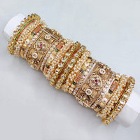 Lucentarts Jewellery Designer Kundan With Pearl And Meenakari Openable Bangles Set