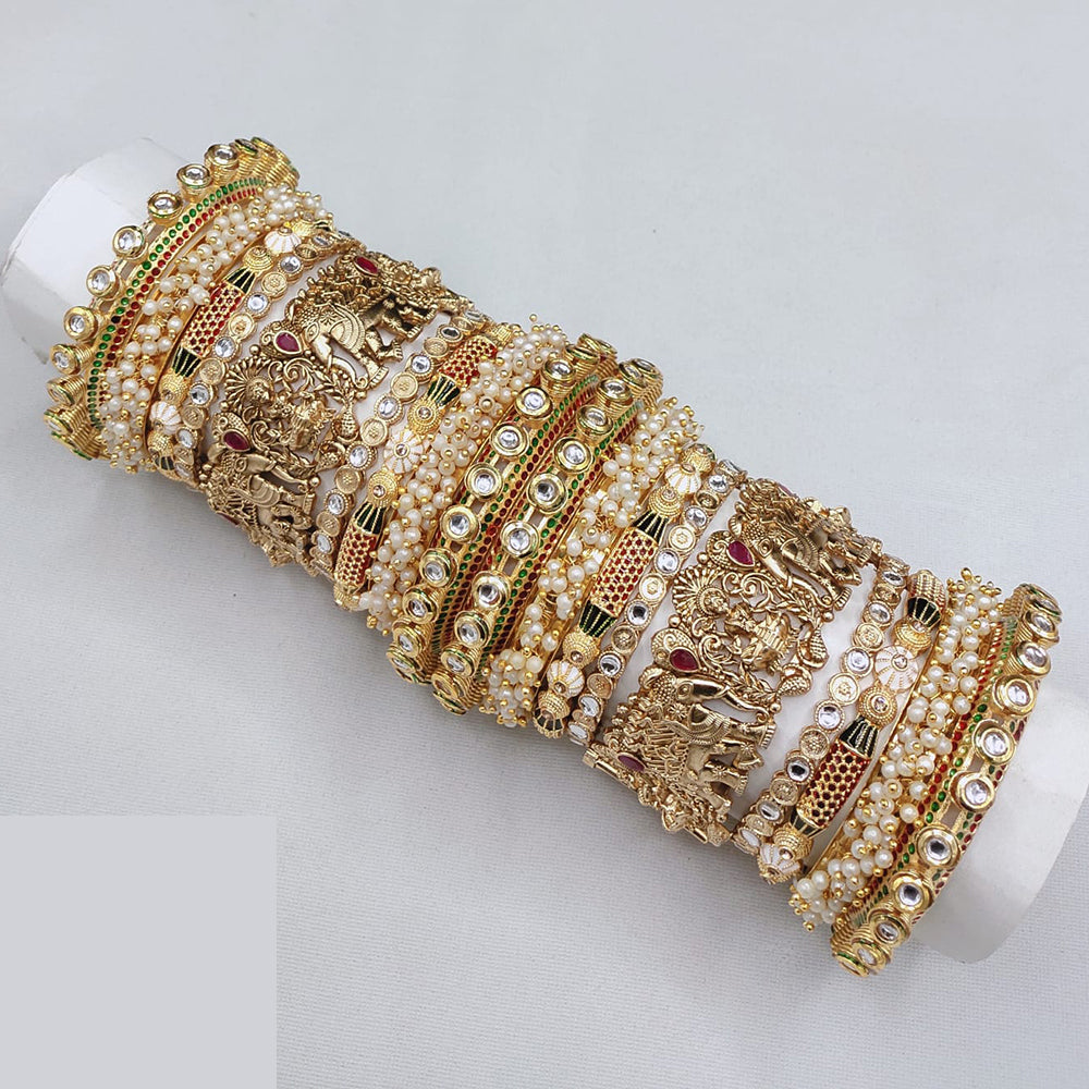 Lucentarts Jewellery Designer Kundan With Pearl And Meenakari Openable Bangles Set