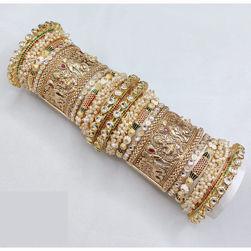 Lucentarts Jewellery Designer Kundan With Pearl And Meenakari Openable Bangles Set