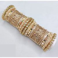 Lucentarts Jewellery Designer Kundan With Pearl And Meenakari Openable Bangles Set