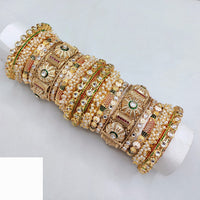 Lucentarts Jewellery Designer Kundan With Pearl And Meenakari Openable Bangles Set