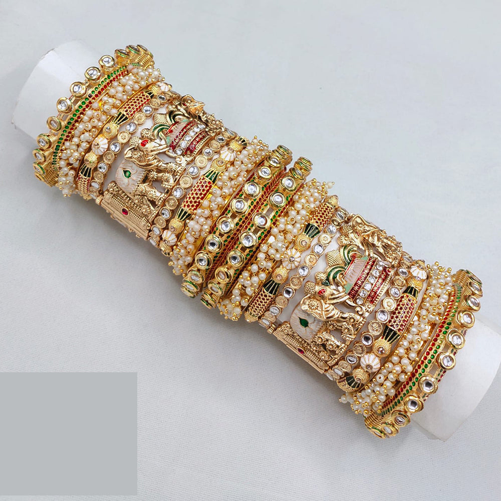 Lucentarts Jewellery Designer Kundan With Pearl And Meenakari Openable Bangles Set