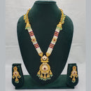 Lucentarts Jewellery Exquisite Kundan Stone and Pearl Long Necklace Set With Meenakari Work