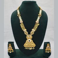 Lucentarts Jewellery Exquisite Kundan Stone and Pearl Long Necklace Set With Meenakari Work