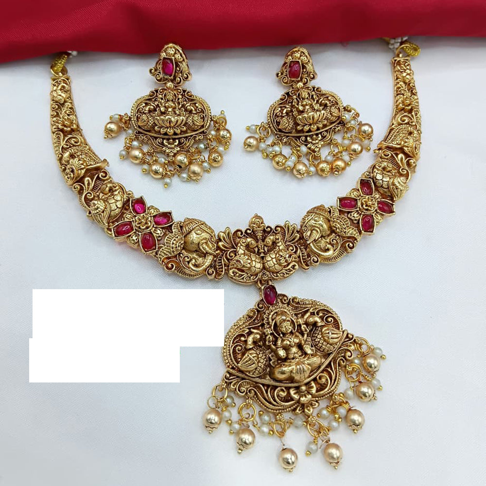 Lucentarts Jewellery Heritage Pota Stone and Beads Temple Necklace Set