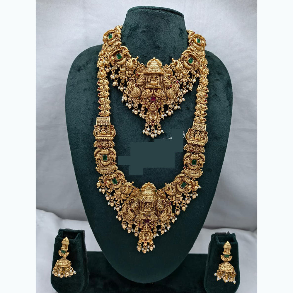 Lucentarts Jewellery Antique Gold Finish Double Temple Necklace Set