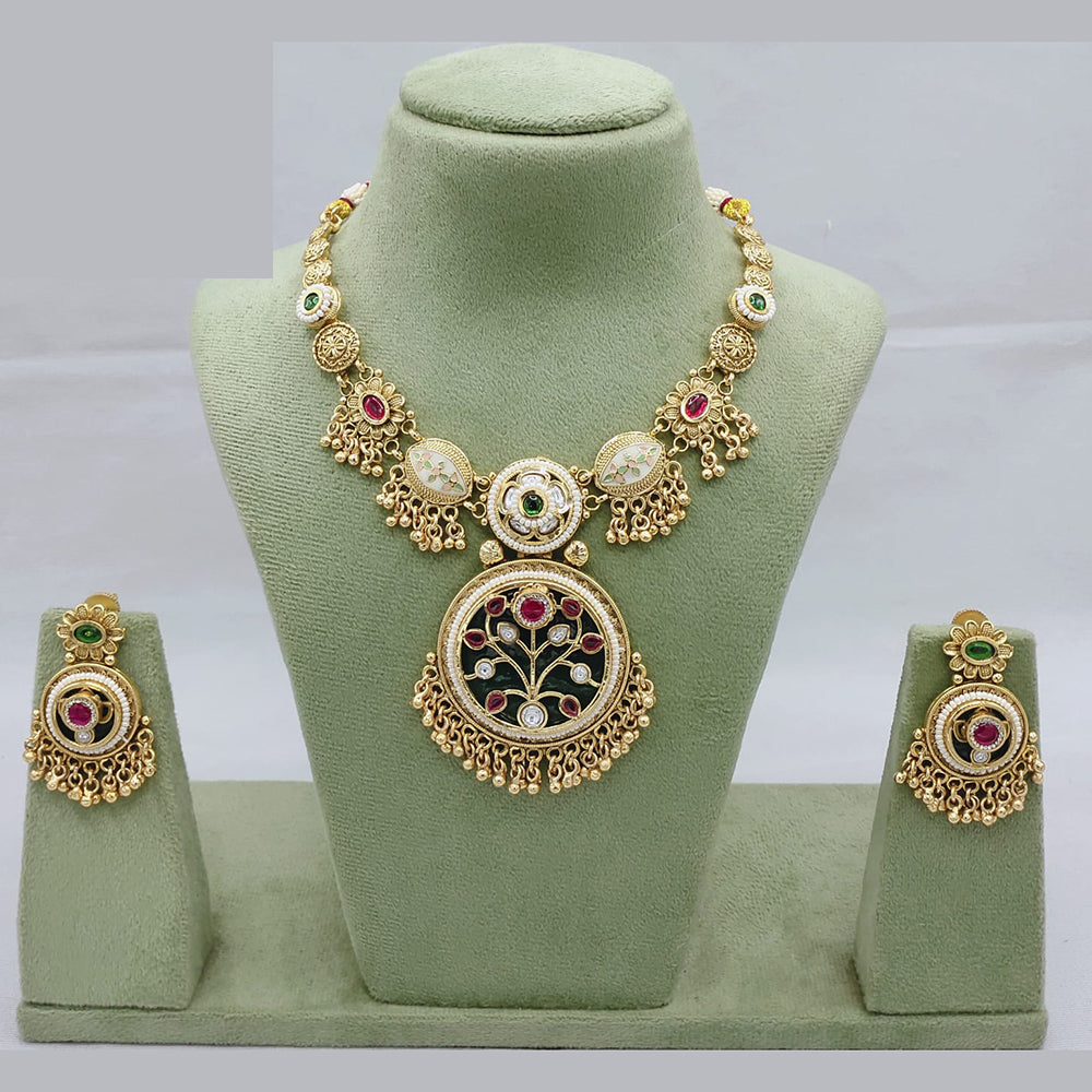 Lucentarts Jewellery Traditional Polki Kundan and Meenakari Touch Necklace Set