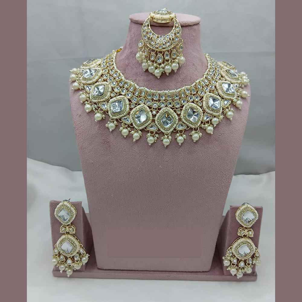 Lucentarts Jewellery  Ethnic Royalty Kundan And Pearl  Necklace Set For Bride And Festive Looks