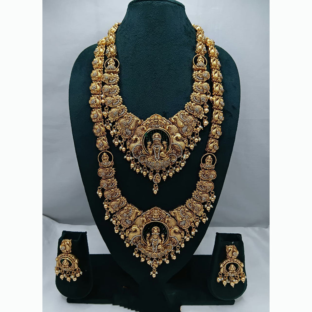 Lucentarts Jewellery Antique Gold Finish Double Temple Necklace Set