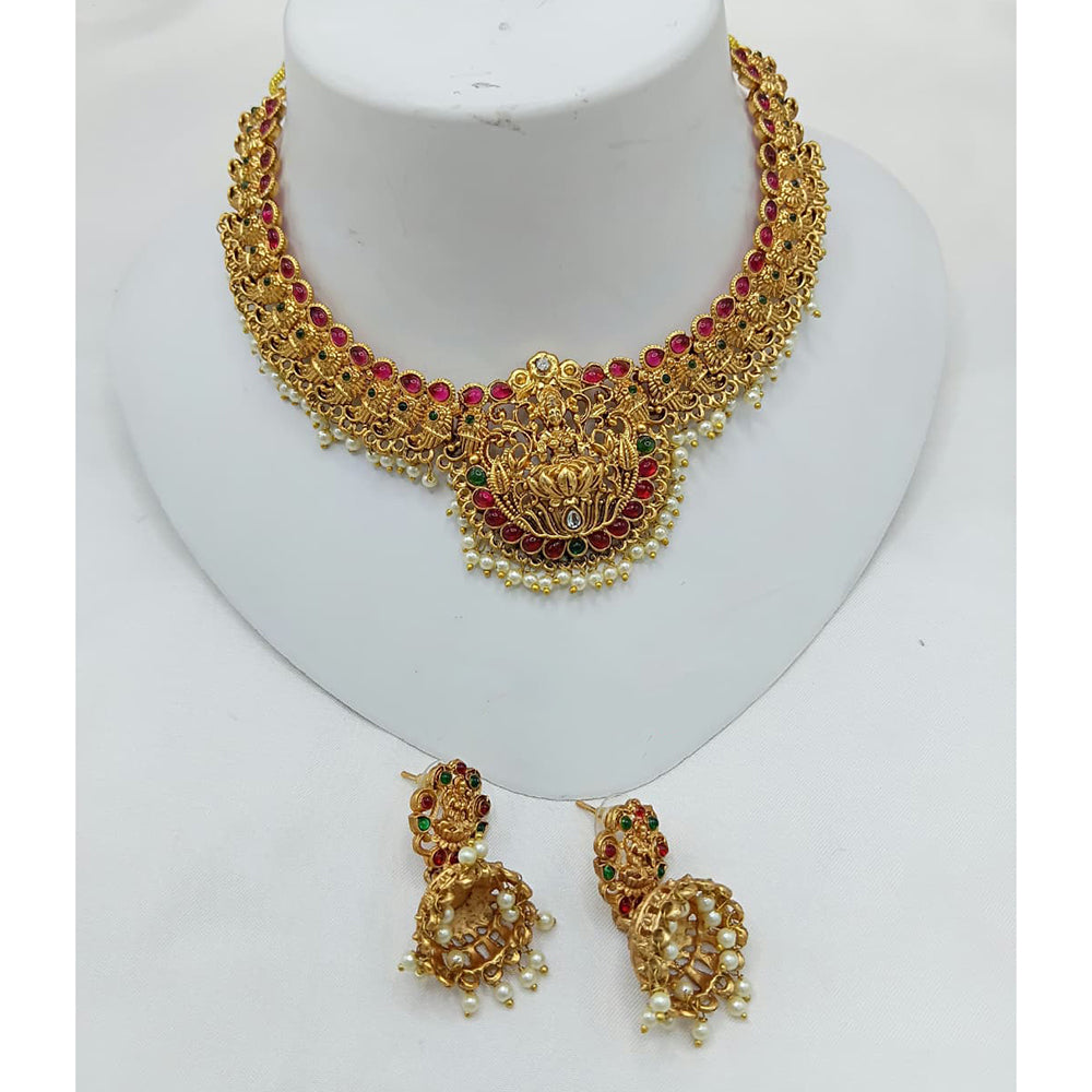 Lucentarts Jewellery Heritage Pota Stone And Pearl Temple Necklace Set