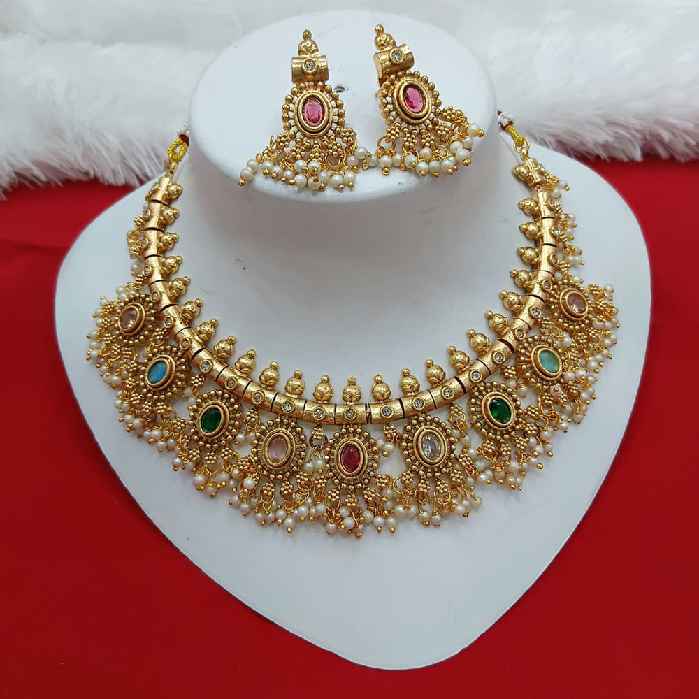 Lucentarts Jewellery Designer Pota Stone And Pearl Necklace Set
