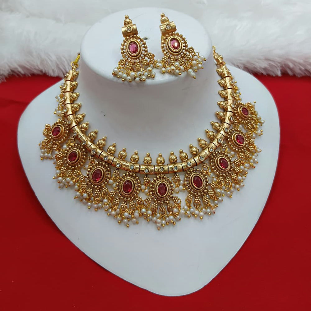 Lucentarts Jewellery Designer Pota Stone And Pearl Necklace Set