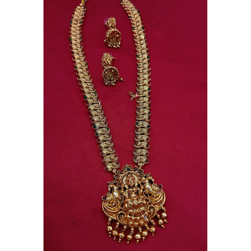 Lucentarts Jewellery Heritage Pota Stone And Pearl Temple Long Necklace Set