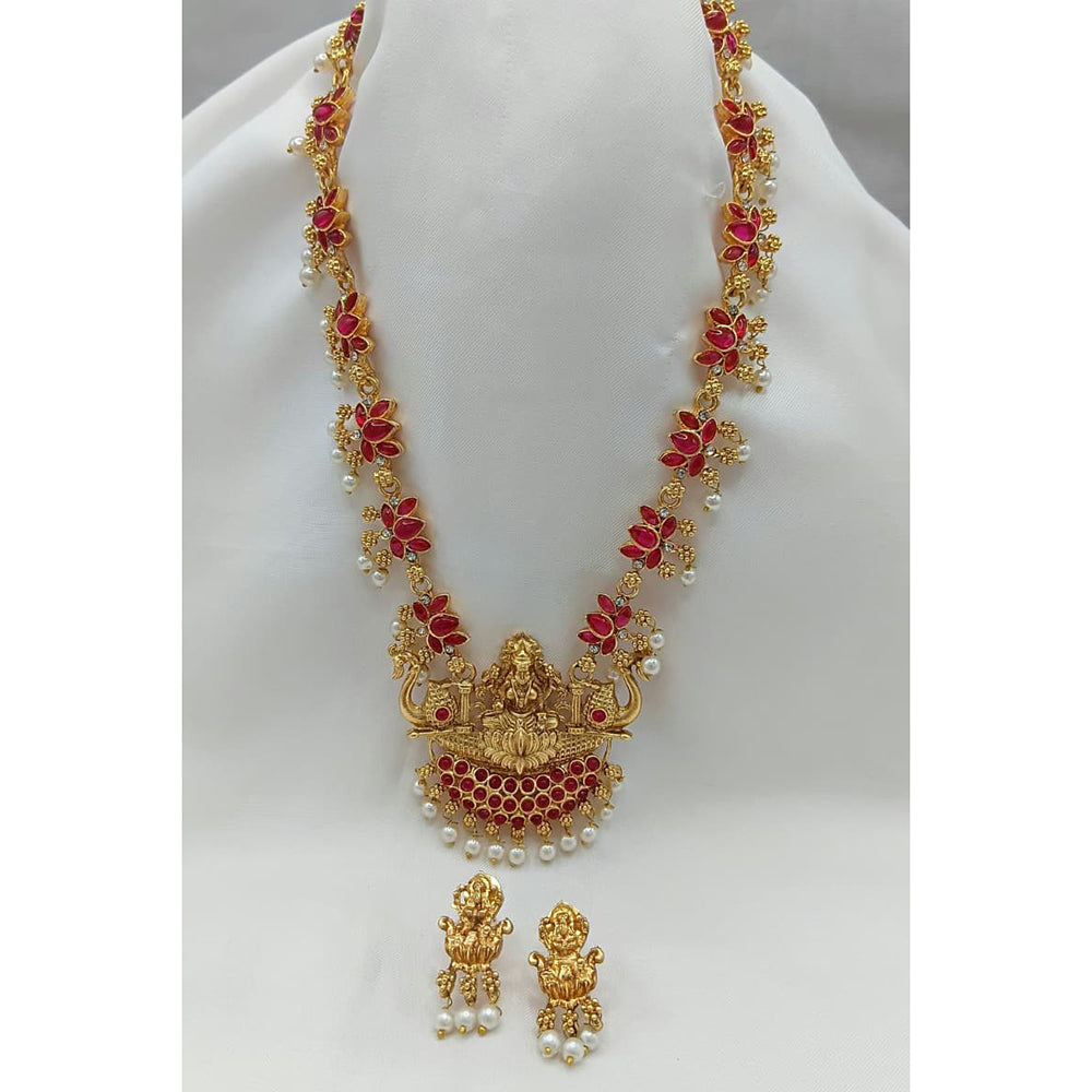 Lucentarts Jewellery Heritage Pota Stone And Pearl Temple Long Necklace Set