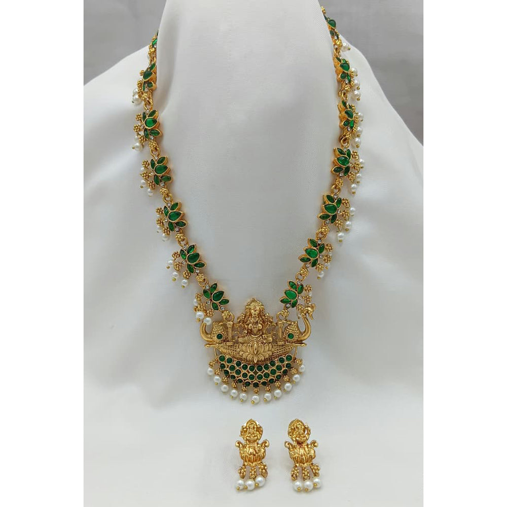 Lucentarts Jewellery Heritage Pota Stone And Pearl Temple Long Necklace Set