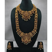 Lucentarts Jewellery Heritage Pota Stone And Pearl Temple Double Necklace Set 