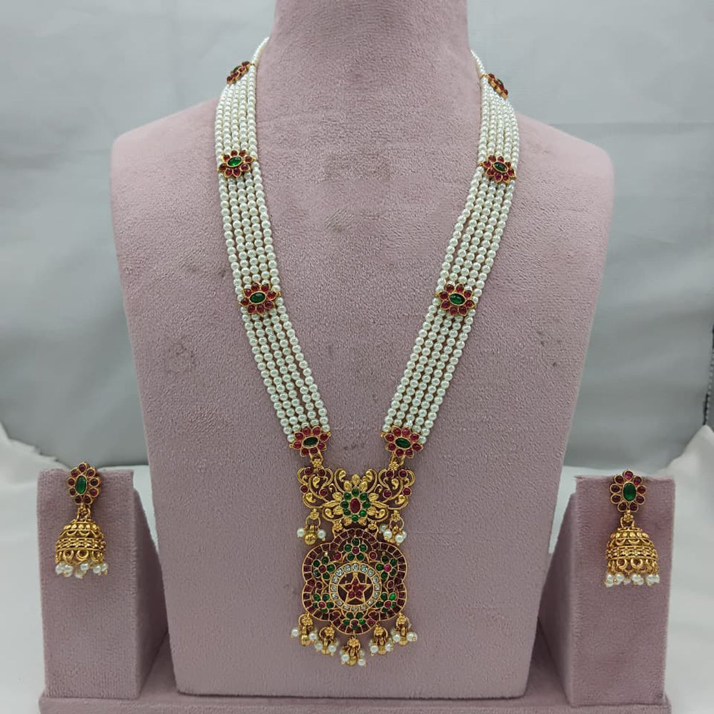 Lucentarts Jewellery Designer Pota Stone And Pearl Long Necklace Set