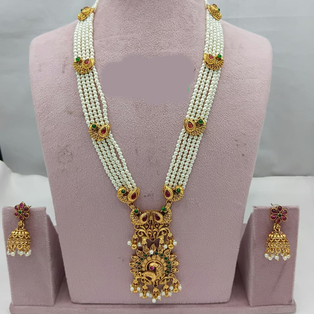 Lucentarts Jewellery Grand Heritage Pota Stone And Pearl Long Jewellery Necklace Set