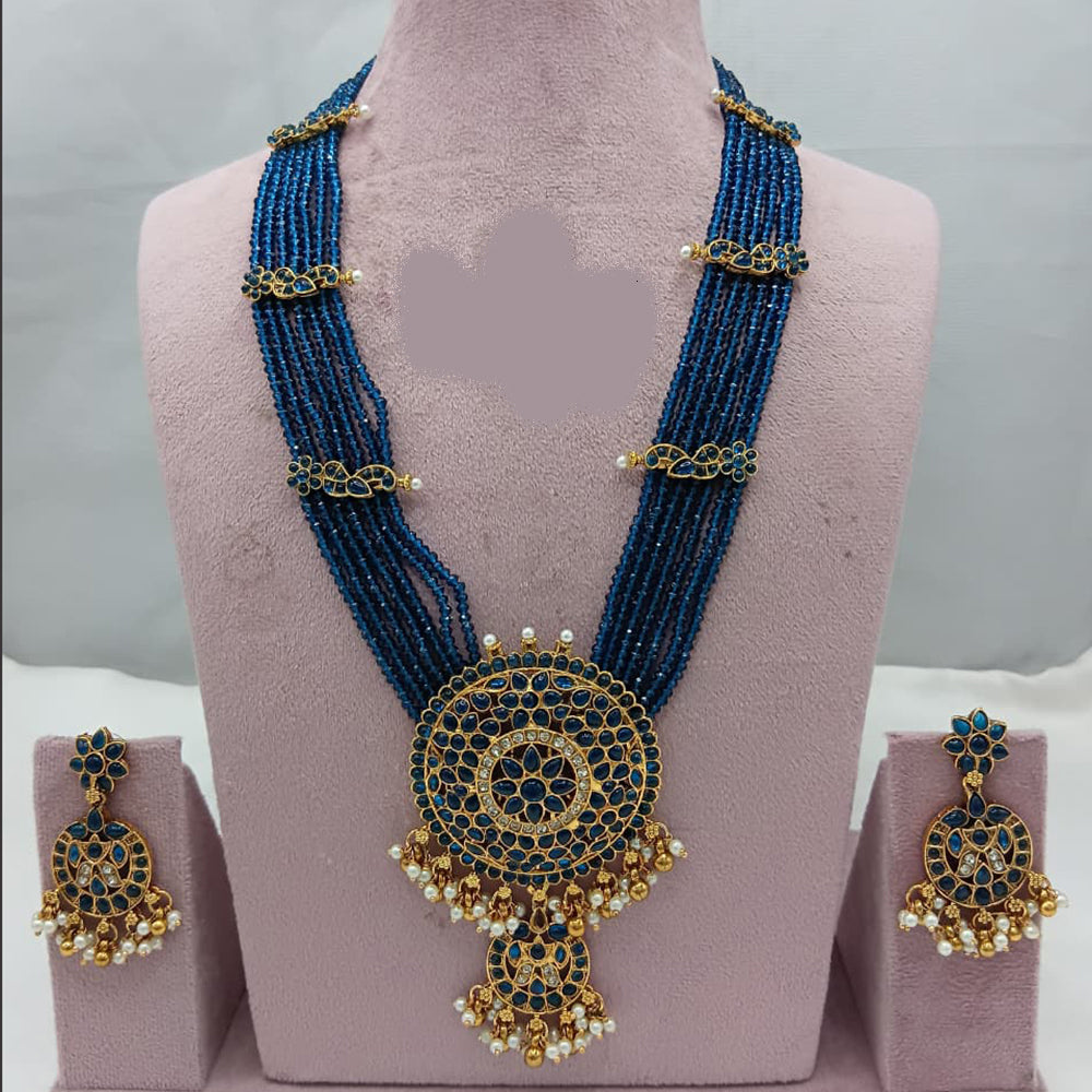 Lucentarts Jewellery Grand Heritage Pota Stone And Pearl Long Jewellery Necklace Set